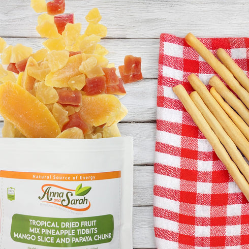 2 Lbs Anna and Sarah, Unsulphured Tropical Dried Fruit Mix Pineapple Tidbits, Mango Slice and Papaya Chunk, Un Non GMO