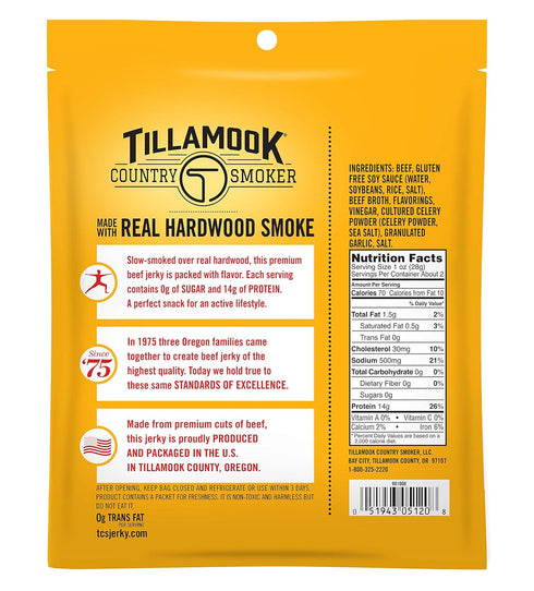 Tillamook Country Smoker Zero Sugar Keto Friendly Beef Jerky, Original, 2.2 Ounce