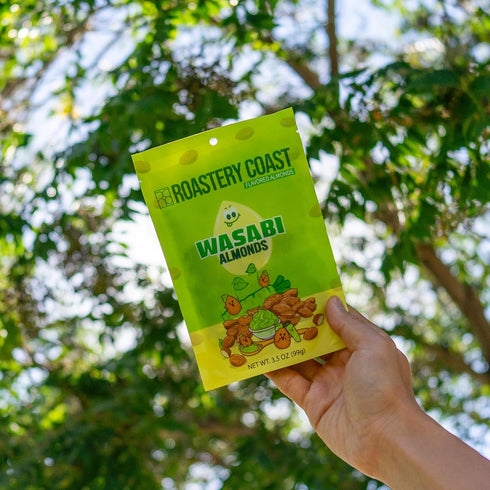 (3.5 oz 1 Pack) Roastery Coast - Wasabi Almonds | Sweet and Zesty Wasabi Flavor| Flavored Almonds | After School Snack