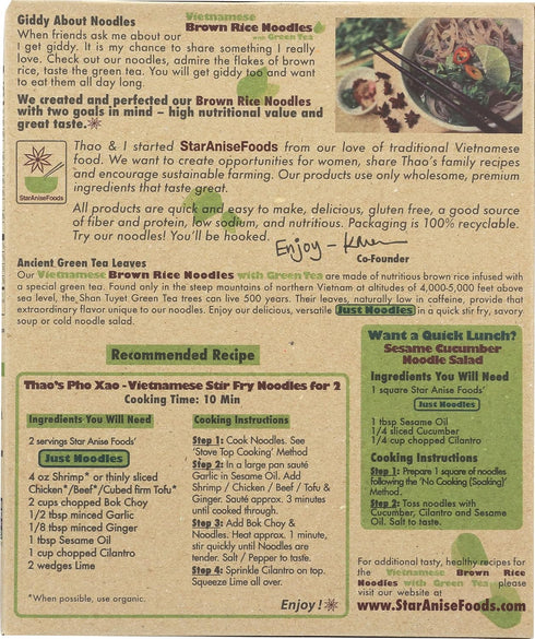 24 8.6 Oz. Pack 6 Star Anise Foods Brown Rice Gluten Free Noodles with Green Tea - Servings, Per Box, of Boxes, Pho
