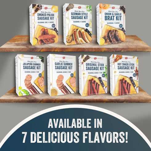 25 lbs PS Seasoning Onion & Garlic Bratwurst Kit - Includes Sausage Seasoning Mix and Casings for up to of Meat - Easy