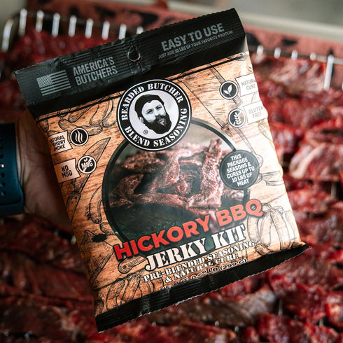 10 Lbs Bearded Butchers Hickory BBQ Jerky Seasoning & Natural Cure Kit - Sweet & Smoky DIY Jerky Making Mix for Beef