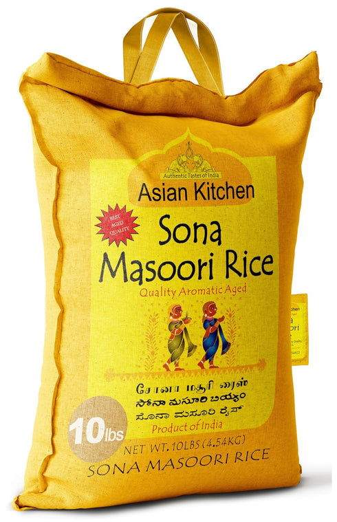 10-Pound 10lbs (4.54kg) Asian Kitchen White Sona Masoori Aged Rice Bag, Short Grain Rice ~ All Natural | Gluten