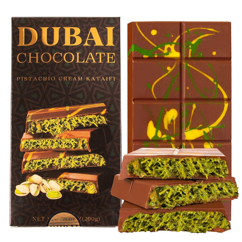 Zontixyrl Dubai Chocolate Bar Pistachio 7.05oz Rich Milk Chocolate with Creamy Pistachio Filling