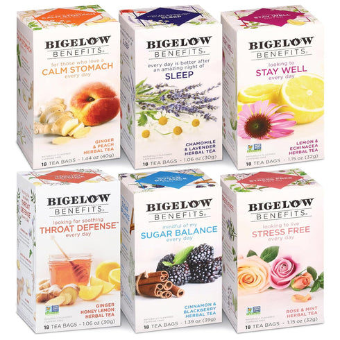 Bigelow Benefits Wellness Teas Variety Pack, Mixed Caffeinated Green Matcha & Caffeine-Free