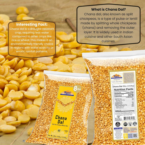 128oz (8lbs) 3.63kg Rani Chana Dal (Split Desi Chickpeas without skin) Bulk ~ All Natural | Gluten Friendly | NON-GMO |