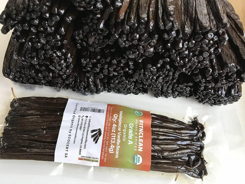 4oz Organic Madagascar Vanilla Beans Grade A. Certified USDA Organic. 6"-8" by