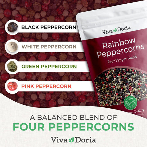 12 oz 2 lb 2-Set Pack Viva Doria Rainbow Peppercorns Blend & Himalayan Pink Salt, Coarse Grain, Steam Sterilized Mixed