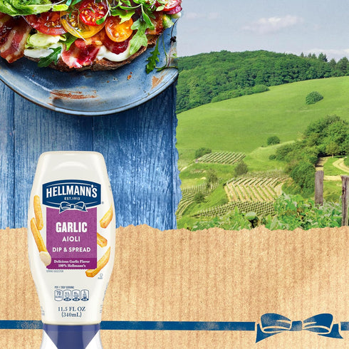 100% 11.5 oz Hellmann's Garlic Dip & Spread Garlic Aioli for French Fries, Sandwiches, Burgers & More Made