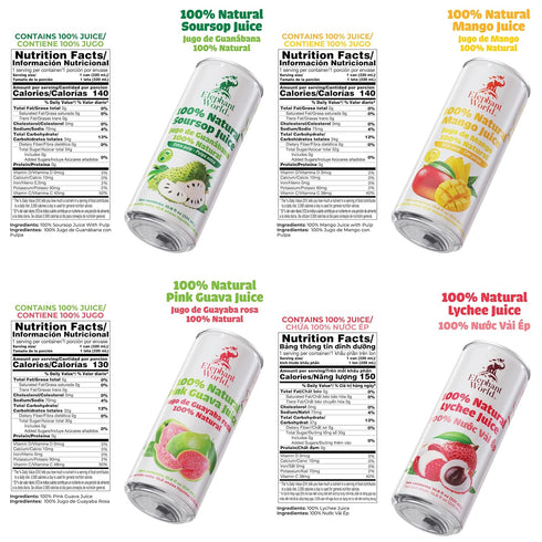 ELEPHANT WORLD 100% 12 Pack, 320 ML Natural Juices | Assorted Superfruits | Soursop-Mango-Guava-Lychee | NO Sugar added