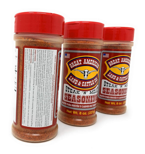 JUSTFX 8oz (Pack 3) Great American Land & Cattle Steak N' Meat Seasoning Container