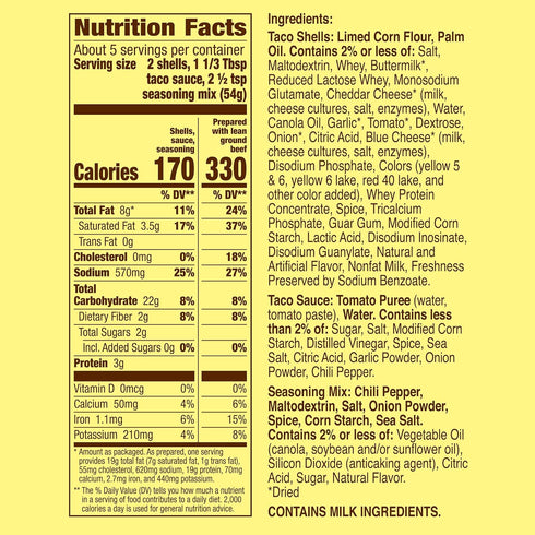 10 9.5 oz (Pack 2) Old El Paso Bold Taco Dinner Kit with Nacho Cheese Flavored Stand 'N Stuff Taco Shells, Taco-Sauce