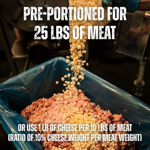 2.5 lbs 1/4" 25 lbs 400F Bearded Butchers High-Temp Pepper Jack Cheese Shelf-Stable Cubes for Up to of Meat