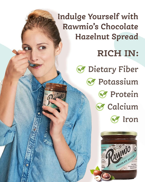 16 oz, Pack 1 Rawmio Chocolate Hazelnut Spread - Stone-Ground Choco Hazelnut Butter with Dietary Fiber, Iron, & Calcium