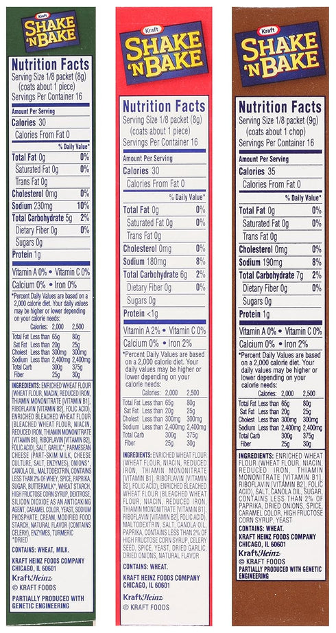 (1) 5oz, (1) 4.5oz, (1) 4.75oz (3 Pack Shake N Bake Variety Bundle: Original Pork Original Chicken and Parmesan Crusted