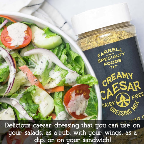 Dairy Free Creamy Caesar Dressing Mix by Farrell Specialty Foods – Vegan, 4.6 oz jar (130 g)
