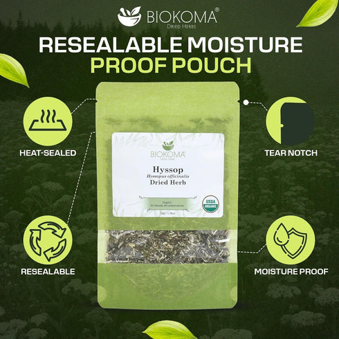 50g (1.76oz) Immune Biokoma Organic Hyssop Dried Herb Cut Hyssopus officinalis USDA Organic No GMO Herbal Tea