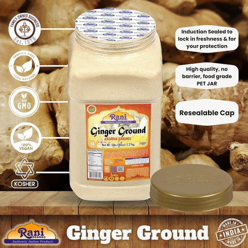 80oz (5lbs) 2.27kg Rani Ginger (Adarak) Powder Ground, Spice Bulk PET Jar ~ All Natural | Vegan | Gluten Friendly |