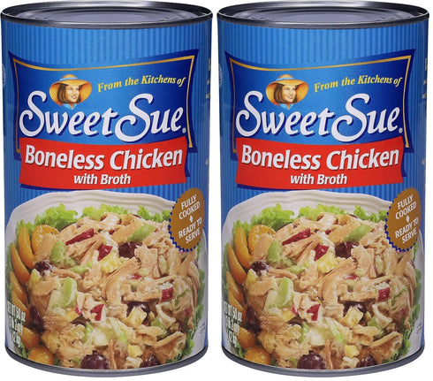 Sweet Sue Boneless Chicken with Broth, Cooked Canned Chicken- 10g Protein -