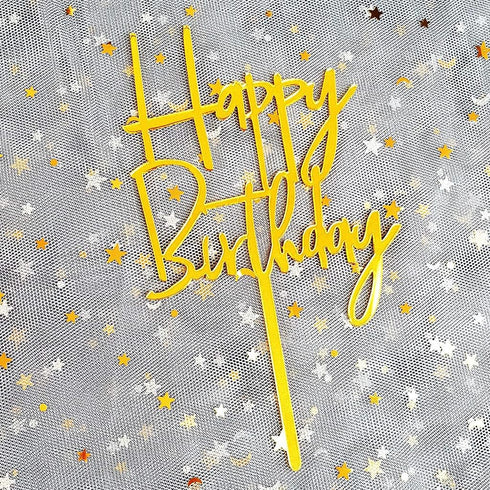 Happy Birthday Cake Topper for Party Decorations - Mirror Gold Acrylic