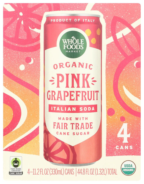 Whole Foods Market Organic Pink Grapefruit Italian Soda, 11.2 Fl Oz, 4