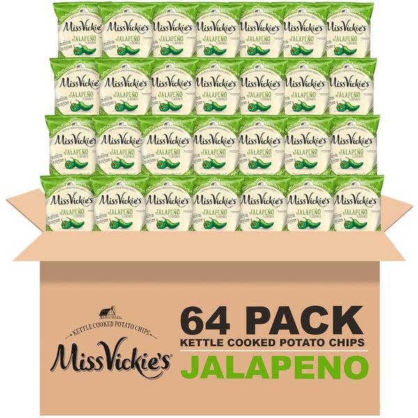 Miss Vickie's Kettle Cooked Potato Chips, Jalapeno, 1.375 Ounce (Pack of 64)