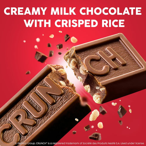 36 1.55 oz CRUNCH Full-Size Candy Bar, Creamy Milk Chocolate with Crunchy Crisped Rice, Individually Wrapped Bars, Each