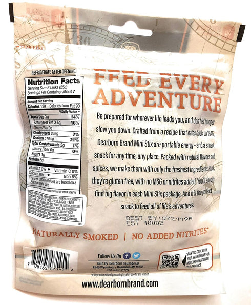 Dearborn Sausage 6 oz Dearborn Brand Smoked Pork Sausage Mini Stix Snack Sticks, Bag (Honey Pepper Bacon)
