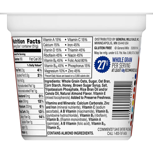 1.8 oz (12-Count) Honey Nut Cheerios Cups, Cereal with Oats, Gluten Free