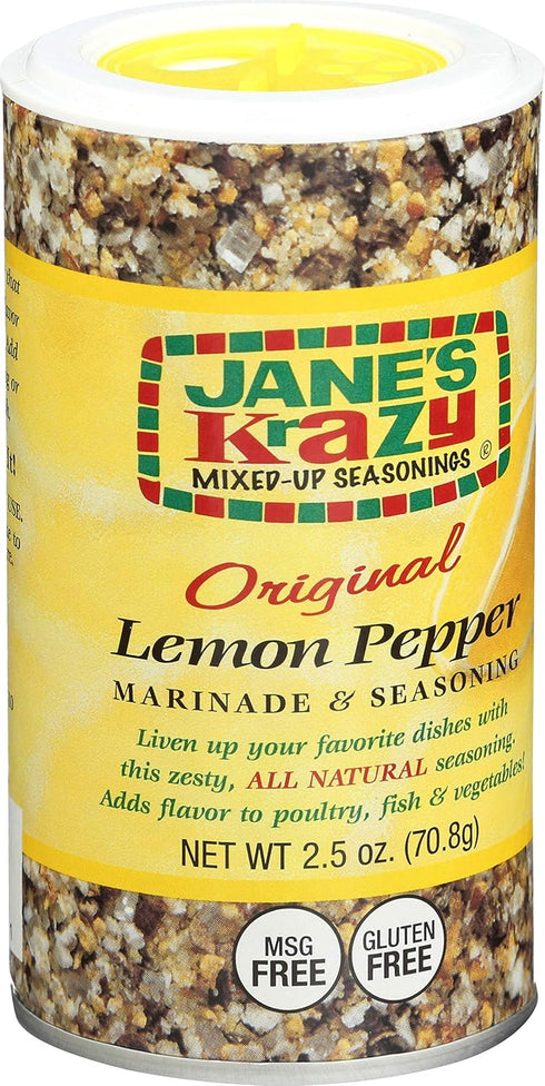 Jane's Krazy Seasonings Mixed-Up Lemon Pepper Marinade & Seasoning, 2.5 Ounce