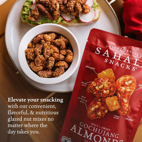 4 (Pack 6) Sahale Snacks Gochujang Almonds Glazed Mix, Kosher, Gluten Free, Ounce
