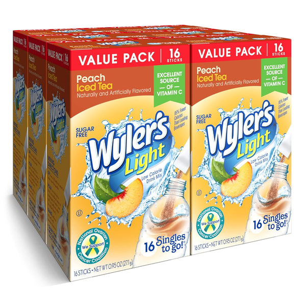 Wyler's Light Singles To Go Powder Packets, Water Drink Mix, Peach Iced