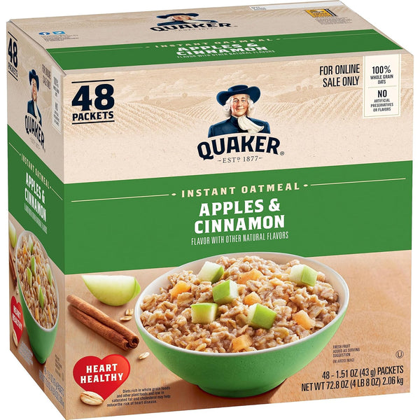 Quaker Instant Oatmeal, Apples and Cinnamon, Individual Packets (48 Count of 1.51