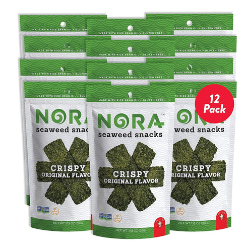 Original Crispy Seaweed Snacks by Nora - Low-Carb Healthy Snacks, Thick Nori Sheets, Vegan, Gluten-Free, 12-Pack