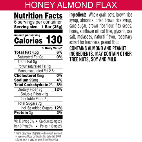 1.2 6 Count Kashi Co, Bar Granola TLC Chewy Honey Almond Flax, Ounce