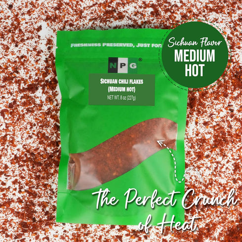 NPG Authentic Sichuan Chili Flakes 8 Ounces, Medium Hot Szechuan Crushed Red Pepper Flakes for Kimchi, Chili Oil
