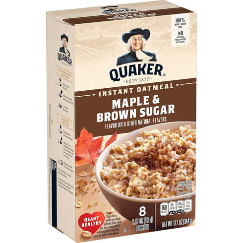 Quaker Instant Oatmeal, Maple & Brown Sugar, 1.51 Oz (Pack of 8)