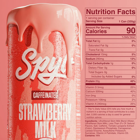 60mg 20g 90 12 Count Spylt High Protein Strawberry Milk with Caffeine & Protein - Calories, Ready to Drink, Sugar Free