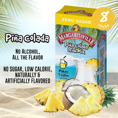 8-Count 1 Margaritaville Gallons to Go Powdered Drink Mix, Box Pina Colada Low Calorie and Zero Sugar Drink Mix, Each