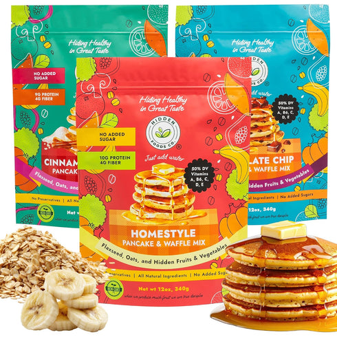 Hidden Foods Pancake & Waffle Mix Variety 3-Pack High in Protein &