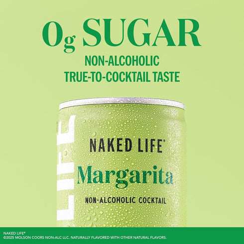 4 pack, 8.4 oz Naked Life Non-Alcoholic Drinks, Margarita, Zero Sugar, Low Calorie, Alcohol-Free Cocktails fl cans
