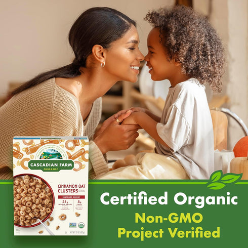 15 oz (Pack 2) Cascadian Farm Organic Cinnamon Oat Clusters Cereal, Made with Whole Grain, Non-GMO