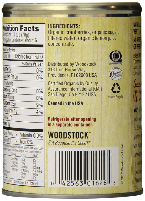 Woodstock Farms Organic Jellied Cranberry Sauce, 14 oz Jar