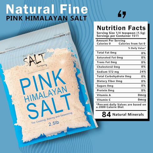 100% (2.5 Lb The Original Salt Company Pink Himalayan Salt, organic, kosher, fine grain, and gluten-free. Perfect