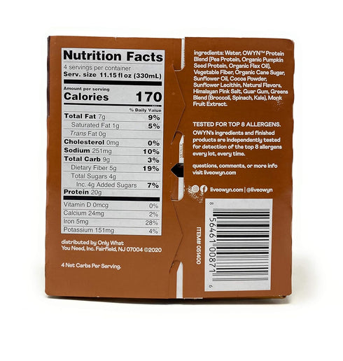 4pk, 11.15 OWYN Dark Chocolate Plant Based Protein Shake FZ