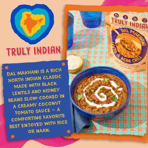 6-Pack 10oz Truly Indian Spiced Lentil & Bean Chili (Dal Makhani) Authentic Traditional Ready to Eat Indian food - Made