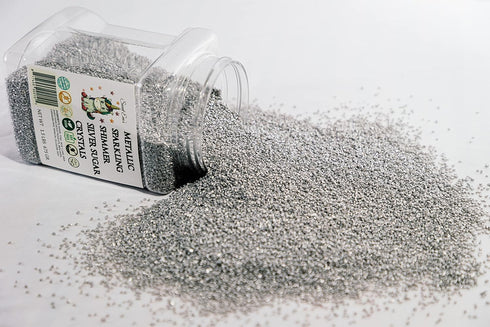 Sweet Evas SHIMMER METALLIC SPARKLING SILVER SUGAR CRYSTALS - Dairy Free,Gluten Free,Egg Free,Vegan,Soy Free,Nuts
