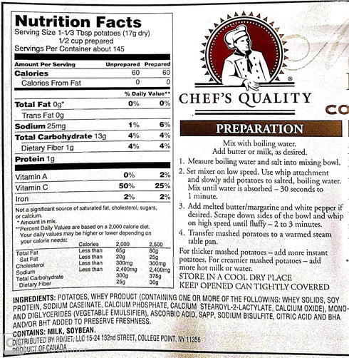 Chef's Quality 5.43 Lb. : Mashed Potatoes Complete Instant