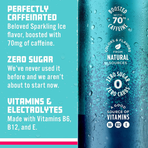 Vitamins,16 oz Sparkling Ice Caffeine, Blue Raspberry Sparkling Water with Caffeine, Zero Sugar, with Antioxidants