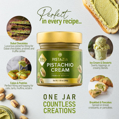7.05 oz (200g) Pistazia Pistachio Cream Premium Turkish Pistachio Spread Organic, No Additives Perfect for Dubai